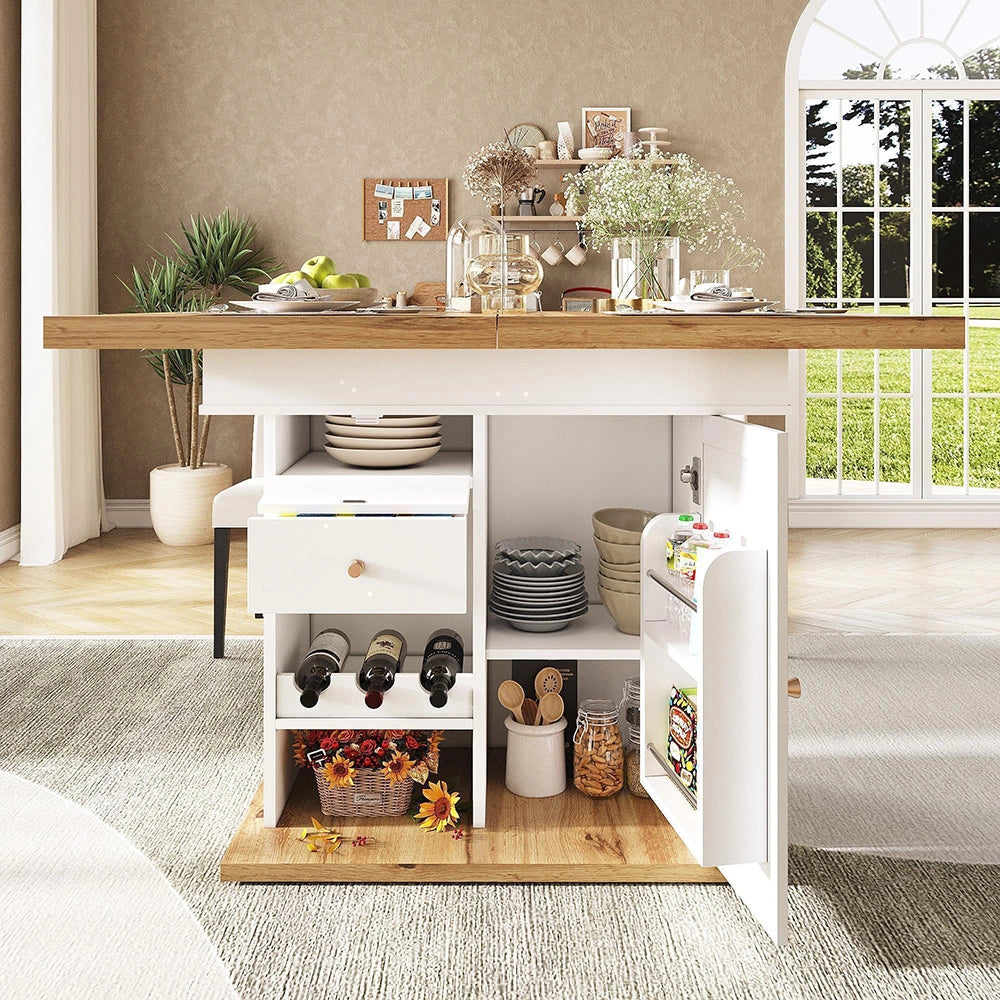 Tavolo estensibile - Xylo - 110-140x80cm con scaffale vino bianco