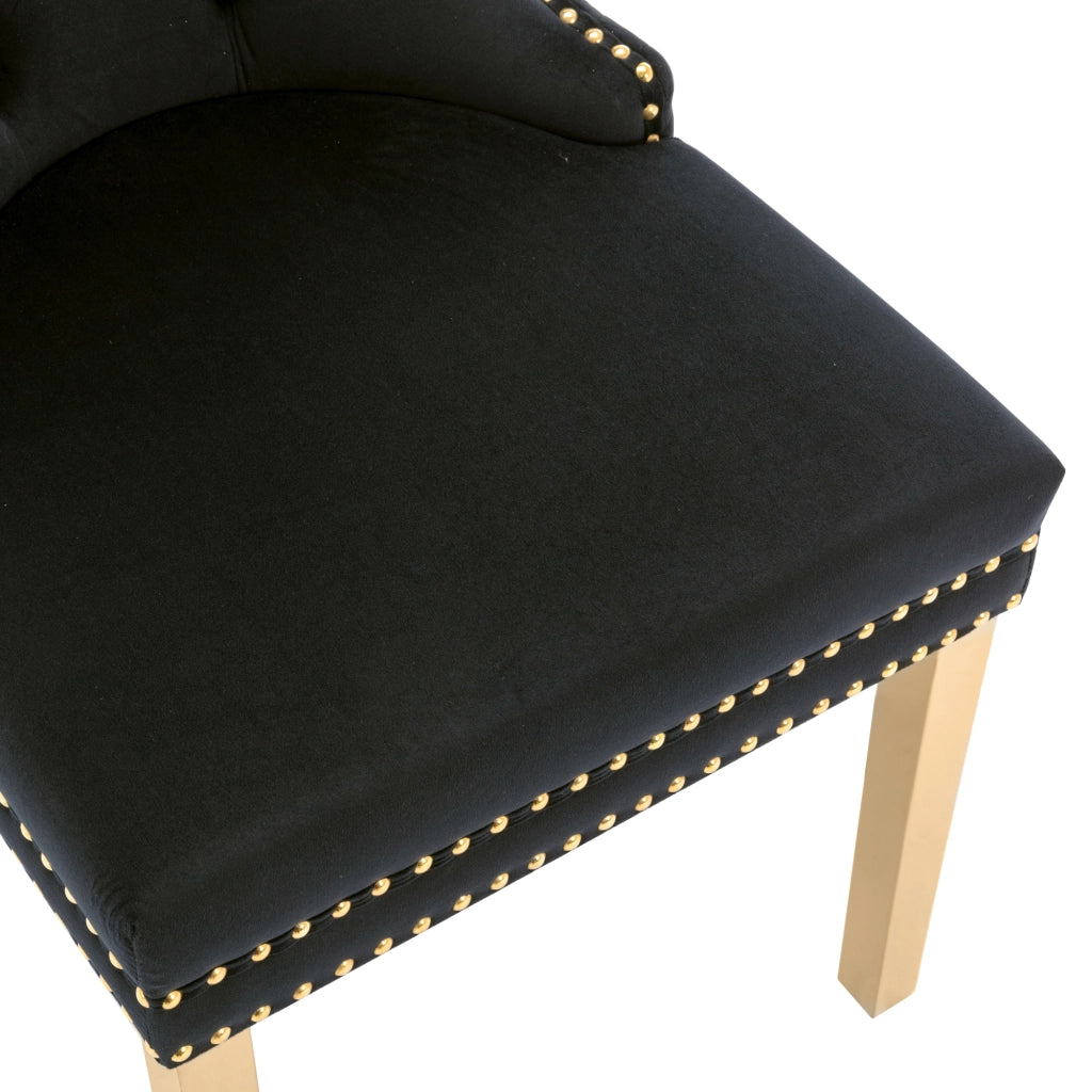 Sedia da sala da pranzo Set da 2 con Anello decorativo sullo schienale e Borchie, in Velluto Nero 50.5 × 45 × 95 cm