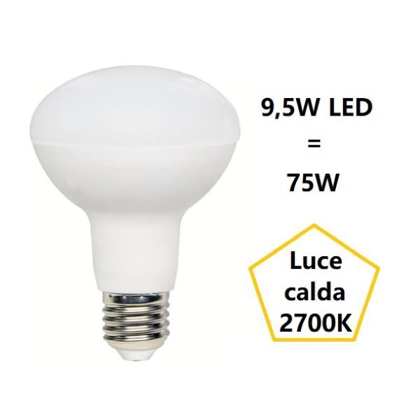 LAMPADINA REFLECTOR R80 A LED 9,5W LUCE CALDA 2700K 1055 LUMEN E27 BOT LIGHTING