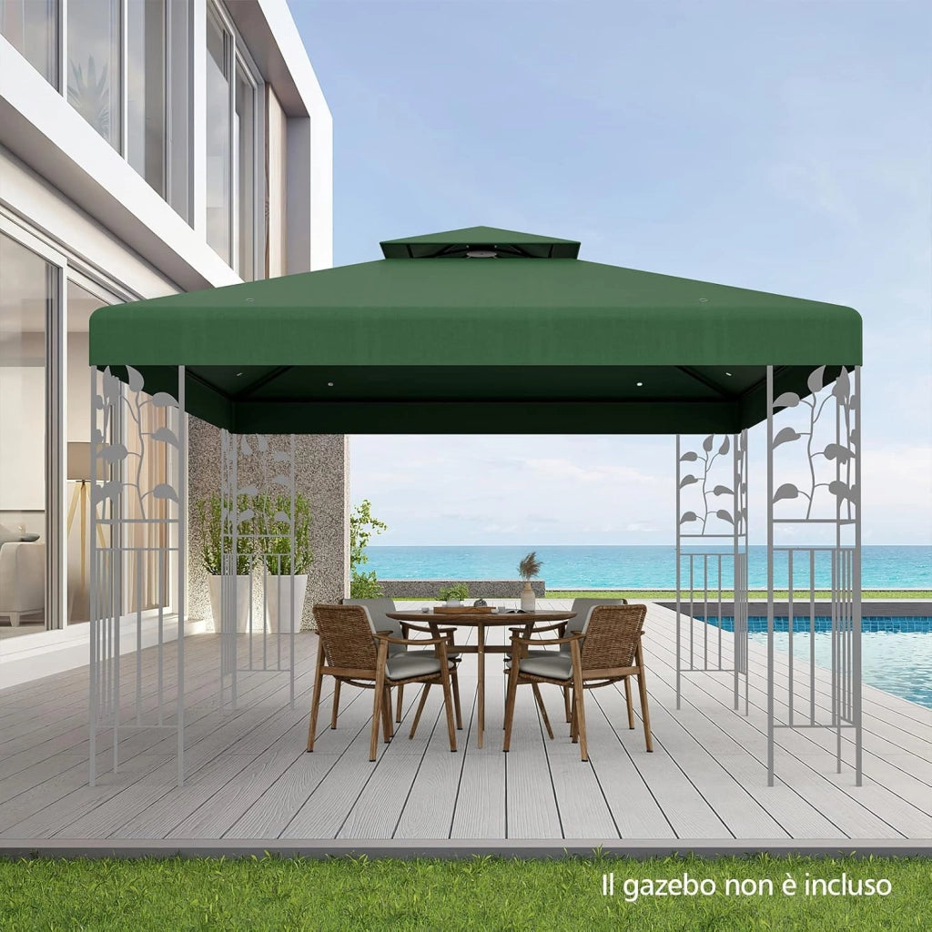 Tettoia di Ricambio per Gazebo da 3 x 3 m, Doppio Strato Superiore, Copertura per Gazebo da Giardino con Gancio e Chiusura a Strappo (Verde scuro)