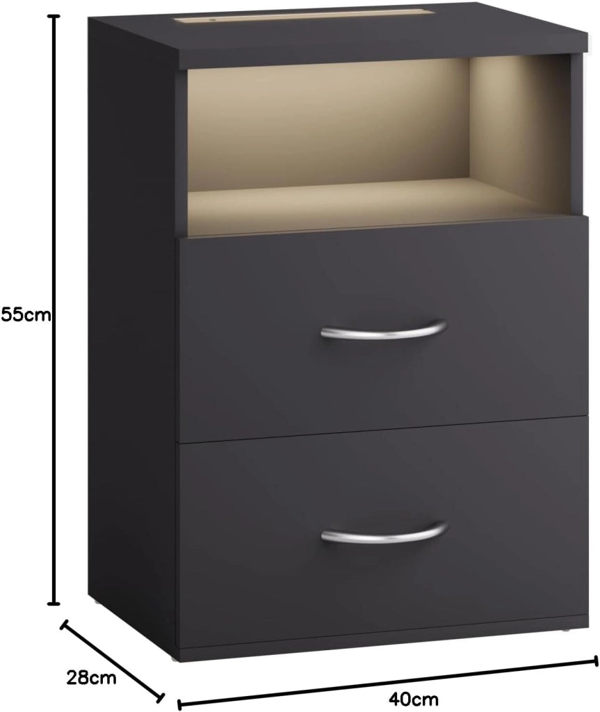 ® Comodino Set da 2 Illuminazione LED Touch 40x28x55cm in Legno 2 Cassetti Camera da Letto Tavolino Comodini