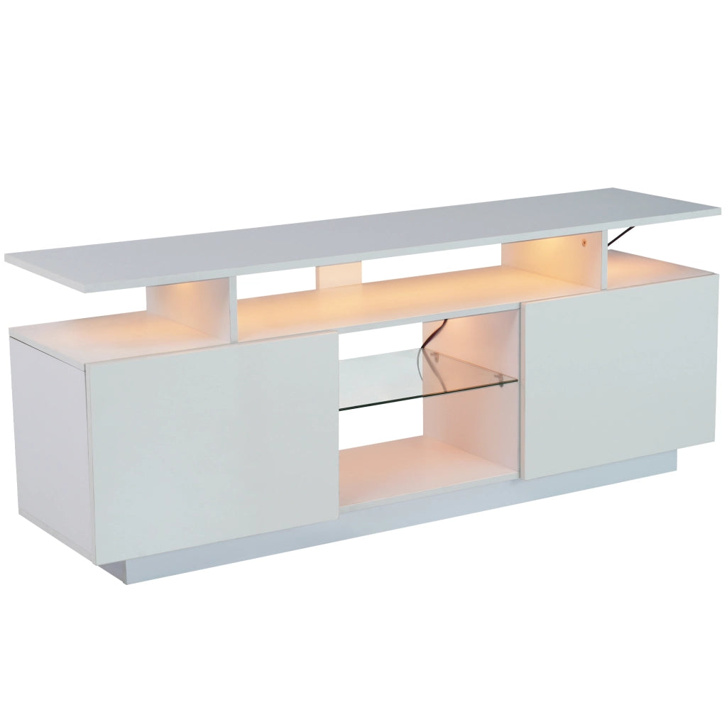 Mobile TV 2 ante e 5 vani con striscia LED controllata da app, per soggiorno, pannello bianco, 140 × 35 × 55 cm