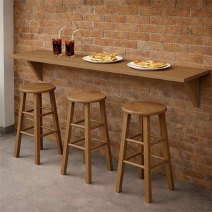 Sgabello in legno massello noce chiaro h 68 cm con seduta rotonda e gambe dritte