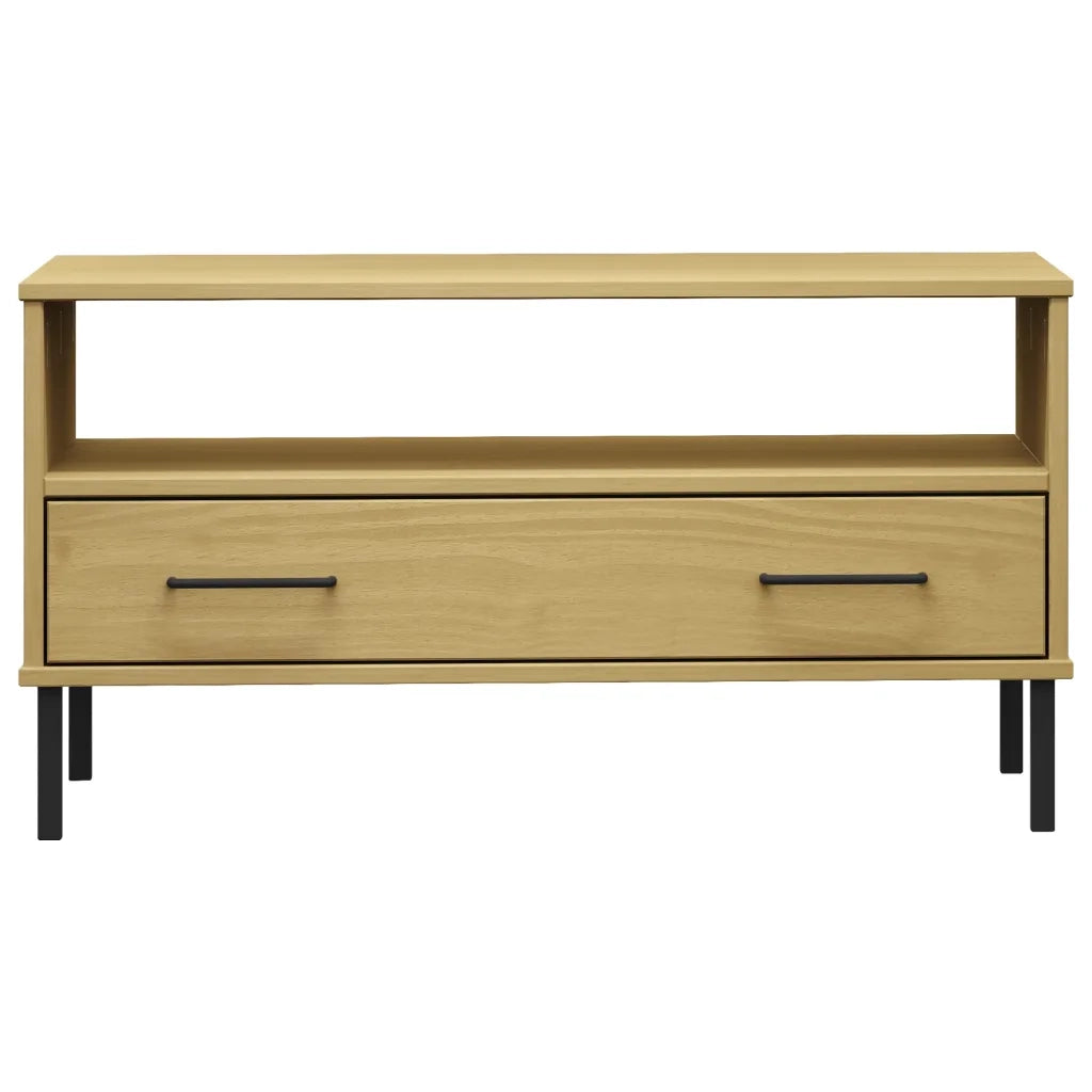 Tavolino Gambe Metallo Marrone 85x50x45 cm Legno Massello OSLO 351033
