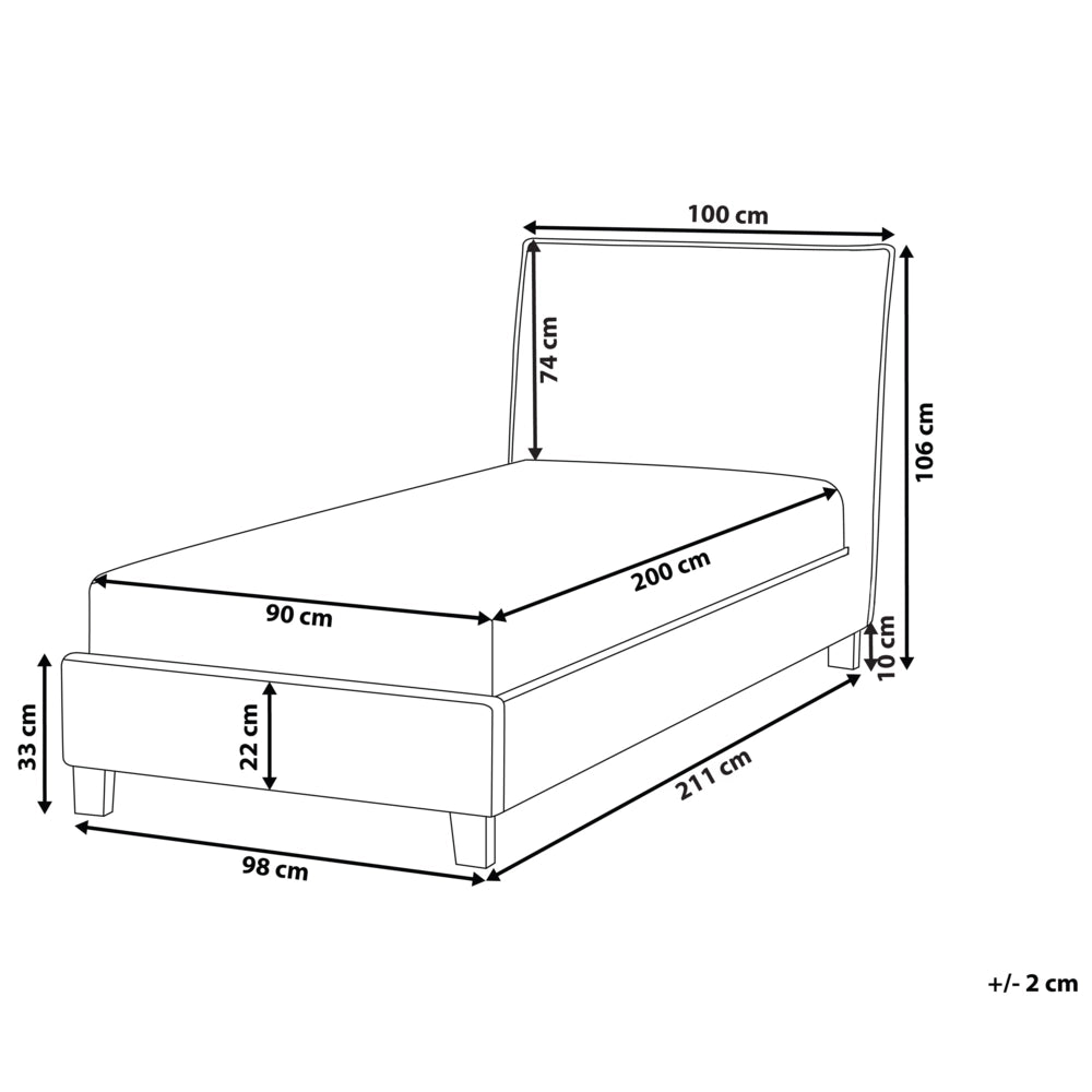 Letto Imbottito Tessuto di colore Grigio Rete a Doghe e Testata Alta 90 x 200 cm stile moderno scandinavo