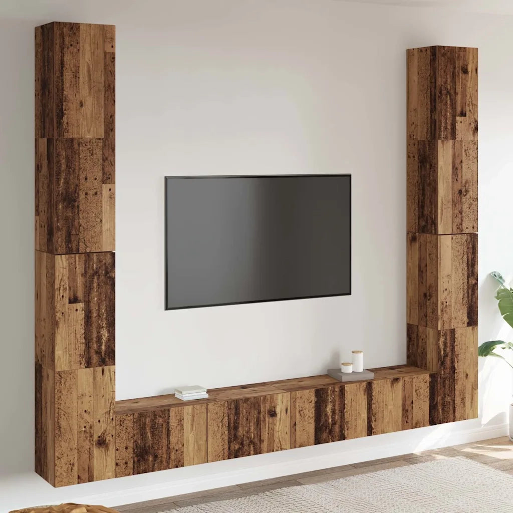 vidaXL Mobili TV a Parete 6 pz Legno Vecchio Legno Multistrato