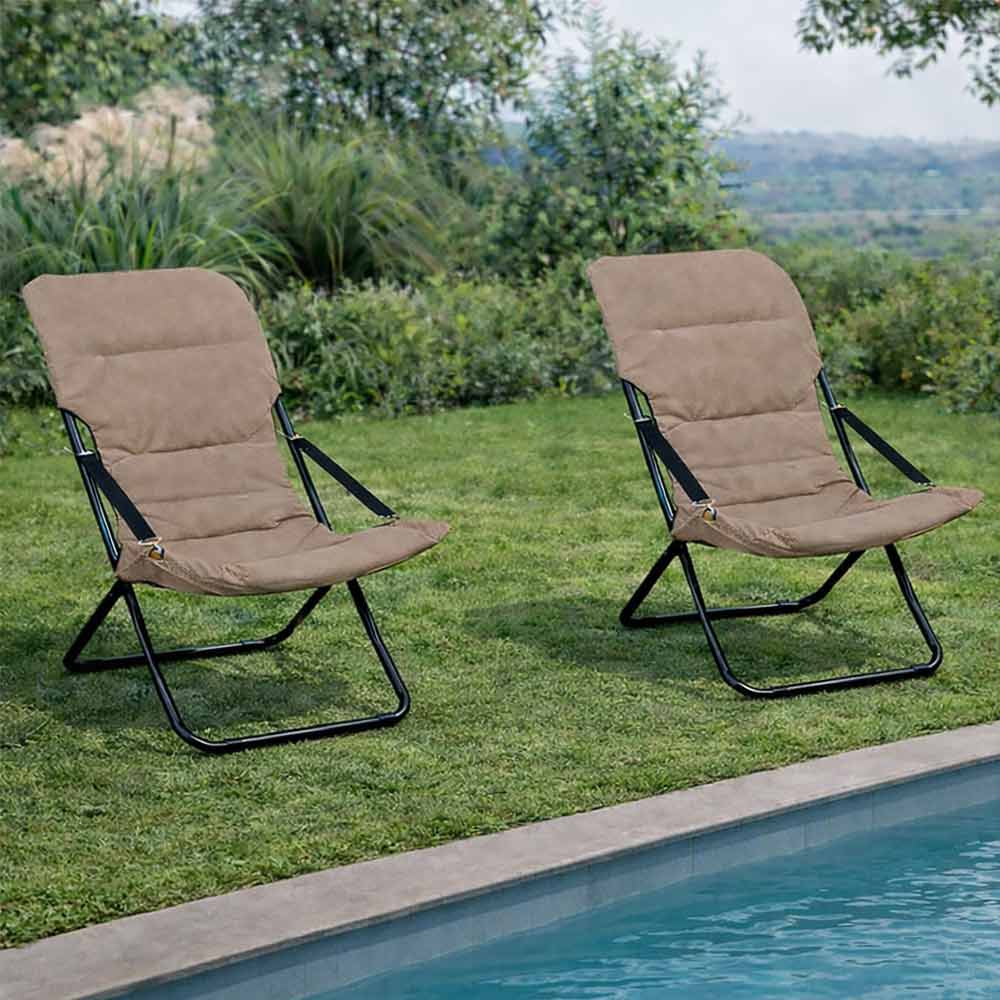 Poltrone lettino da veranda sdraio giardino Floris con cuscino tortora x2