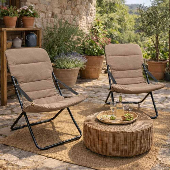 Poltrone lettino da veranda sdraio giardino Floris con cuscino tortora x2