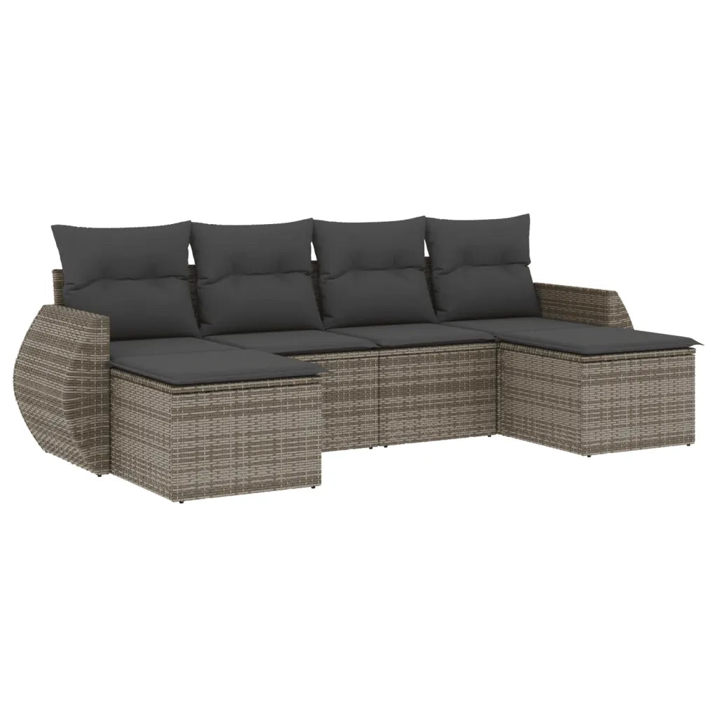 Set Divano da Giardino 6 pz con Cuscini Grigio in Polyrattancod mxl 114165