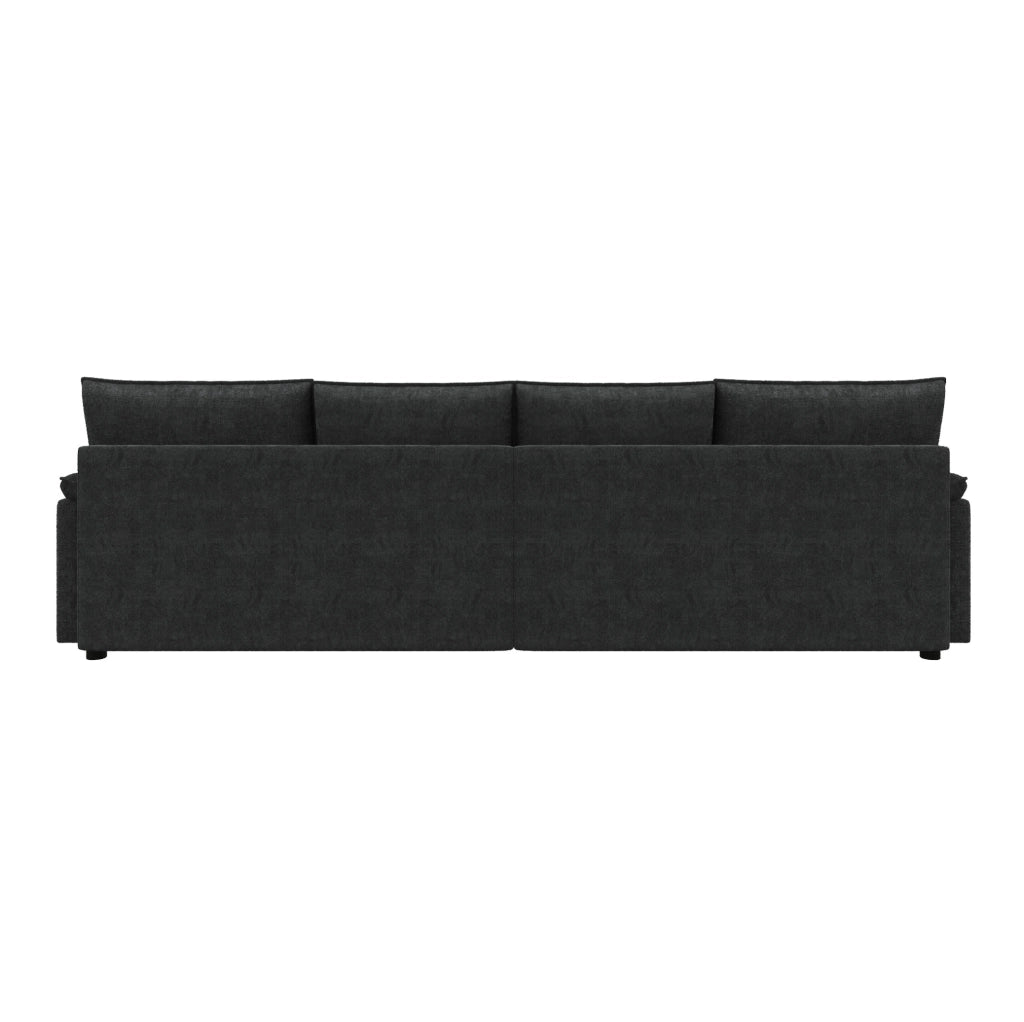 Divano con 2 pouf contenitore in ciniglia nero; 264;5x142;5x84 cm