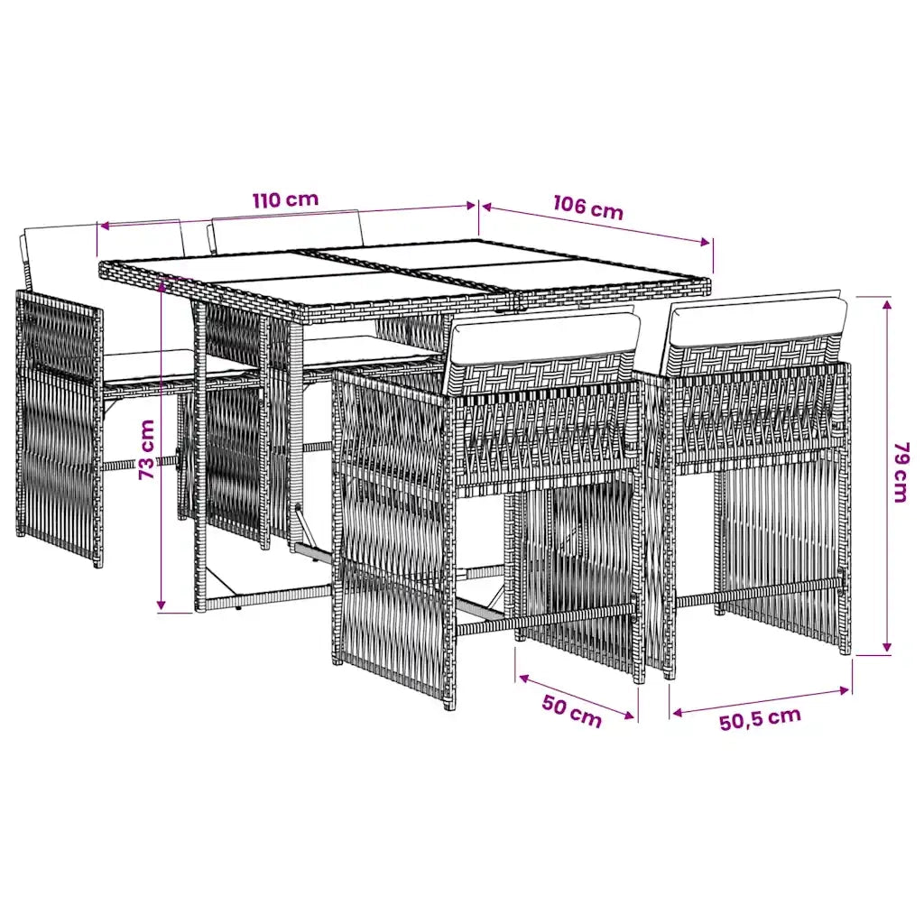 Set da Pranzo da Giardino 5 pz | Set Salotto da Giardino Nero con Cuscini in Polyrattan