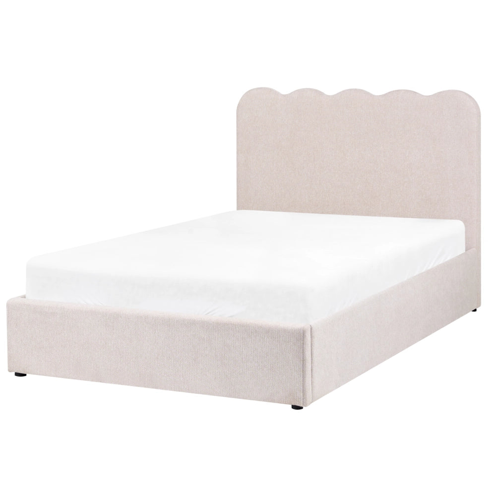Letto in tessuto beige chiaro 120 x 200 cm contenitore elevabile con testiera e rete a doghe