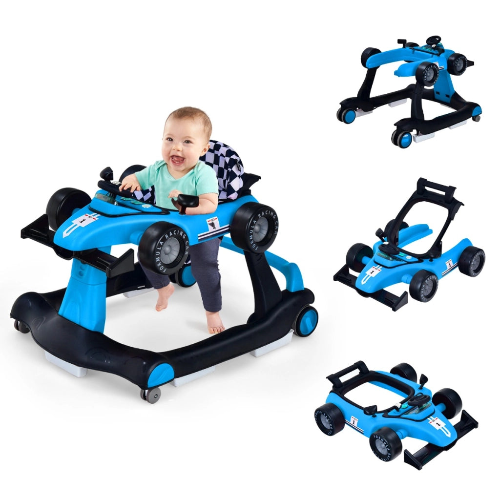 Primi passi 4 in 1 per neonati con altezza e velocit¨¤ regolabili, Primi passi a spinta con carillon con luci Blu-Primi passi