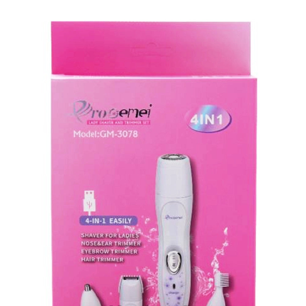 Trade Shop - Kit 4 In 1 Rasoio Rifinitore Donna Epilatore Professionale Ricaricabile Gm-3078 -