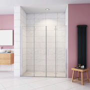 Box Doccia in Linea per Nicchia 185 cm Doppia Porta Battente 4 Ante Pieghevoli Saloon Vetro Temperato 6 mm Anticalcare 160 cm (76+90: 1578-1618 mm)