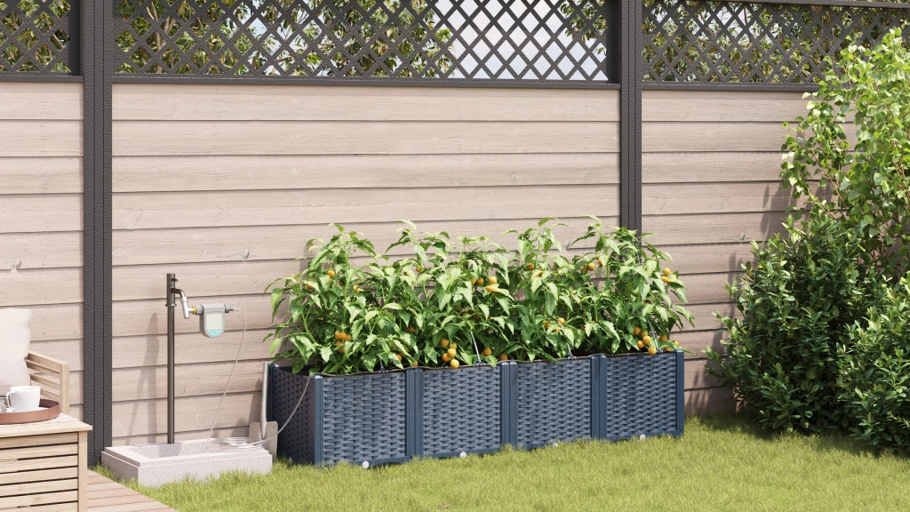 Fioriere da giardino  con sistema di irrigazione 4 pezzi Grigio