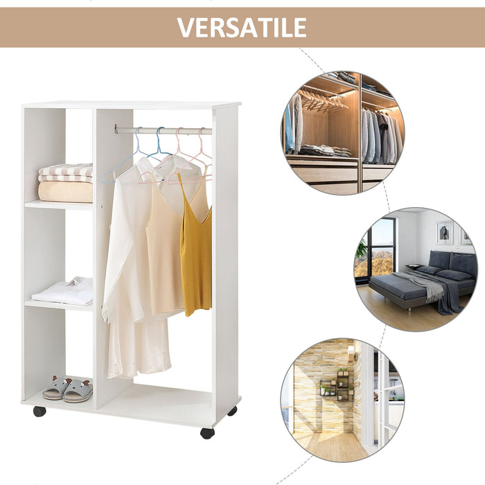 Armadio Guardaroba con Ruote in Legno 80x40x128 cm Bianco