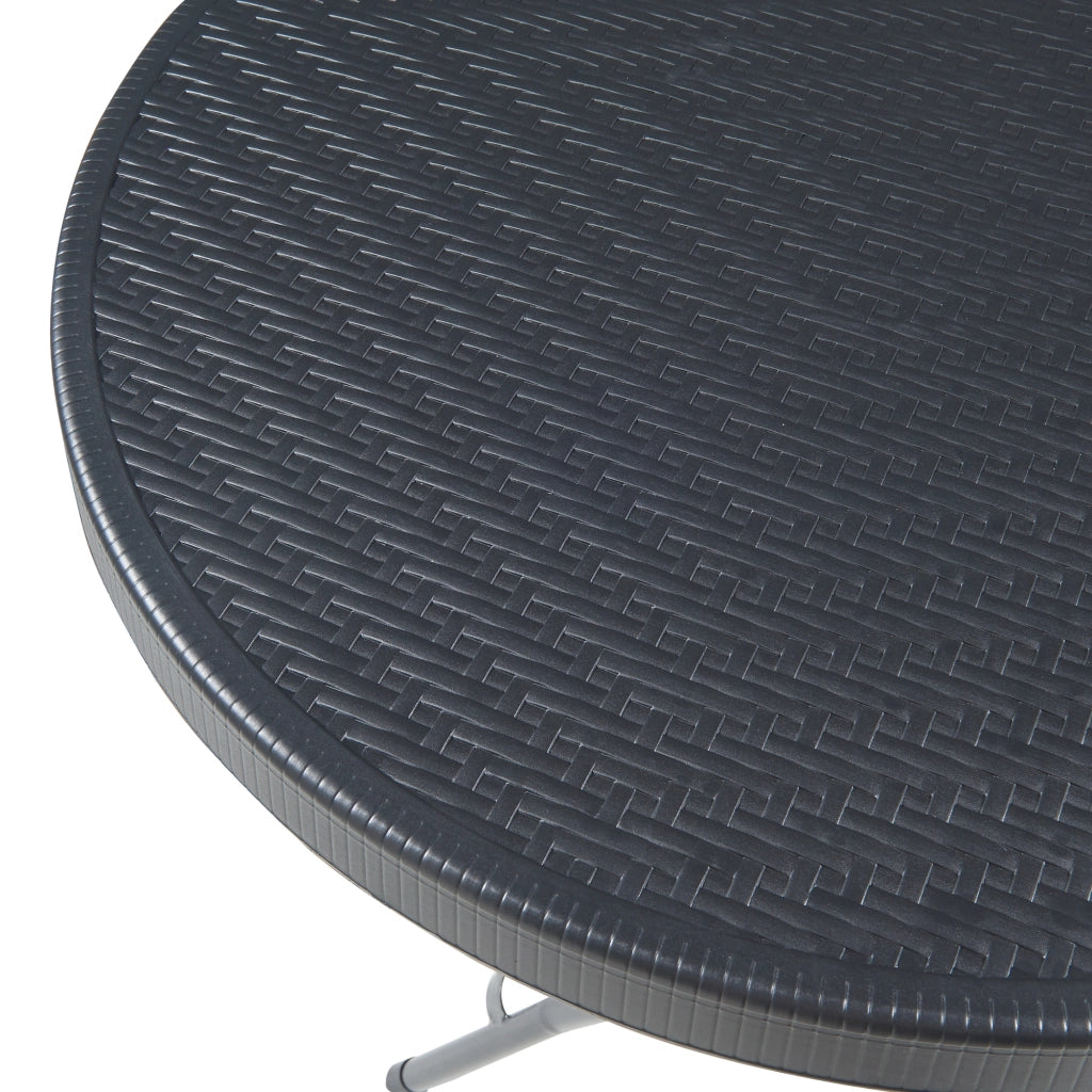 Tavolo da Picnic Mark Pieghevole Ø80 x 74 cm Nero Effetto Rattan [en.casa]