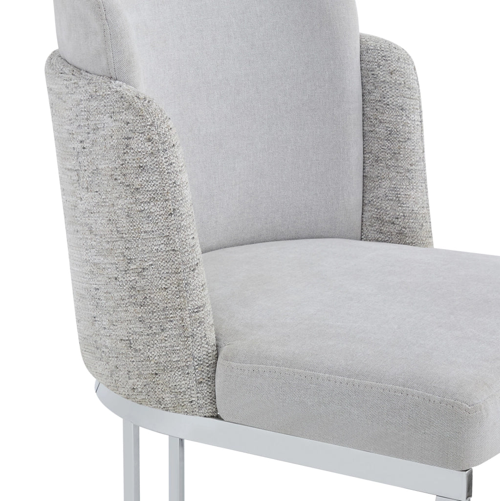 Set di 2 sedie in ciniglia con schienale doppio e gambe in metallo galvanizzato; grigio e argento