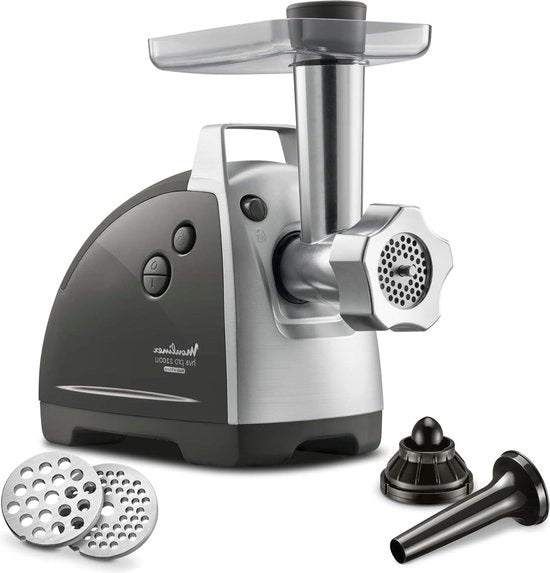 Molinello Elettrico per Carne 2200 W - 2 Rostelli - Accessori per Kebbe e Salsiccia - Argento Tritacarne