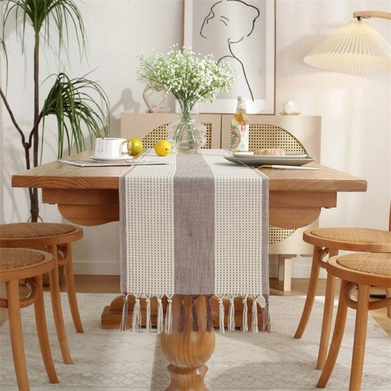 Tavolo da pranzo in tessuto con uncini - tovaglia rustica - stile bohemian - tavolo da pranzo in tessuto con uncini - decorazione da tavola per feste, matrimoni, ristoranti (33x228cm)