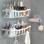 Doucheplank senza forature, 3 pezzi di mensola da bagno, inox, bianco, mensola da bagno per shampoo e gel doccia.