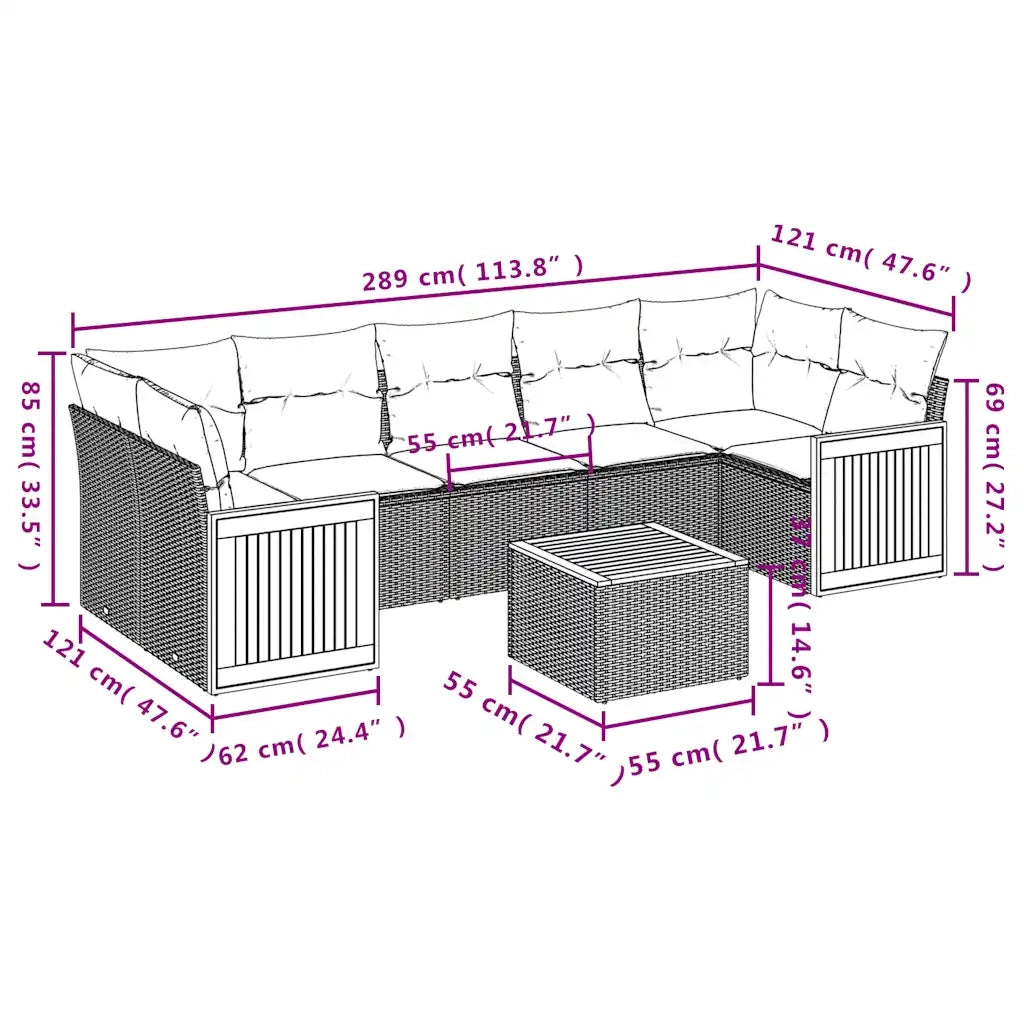 Set Divani da Giardino 8 pz con Cuscini Grigio in Polyrattan 3227496