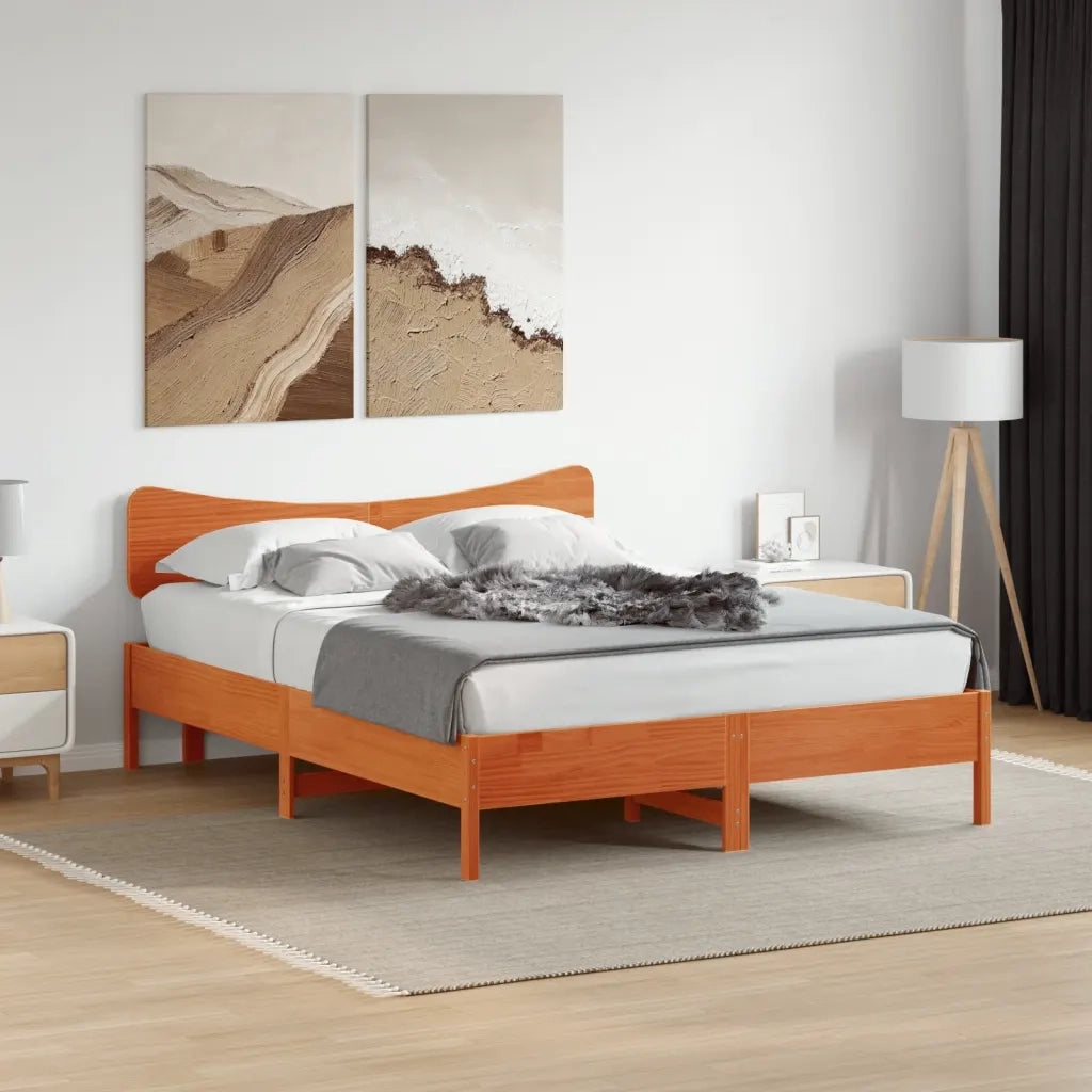 Testiera Marrone Cera 140 cm in Legno Massello di Pino 844780