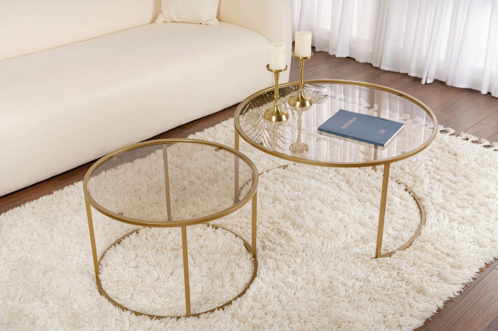 Set di 2 tavolini in metallo "Aurum" - 80 x 80 x 43 cm - Oro Bronzo
