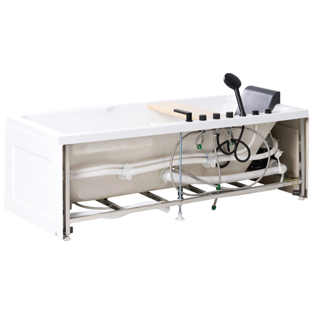 Vasca idromassaggio in acrilico bianco e legno di quercia 1800 x 860 mm con poggiatesta massaggiante e vaschetta da bagno inclusa