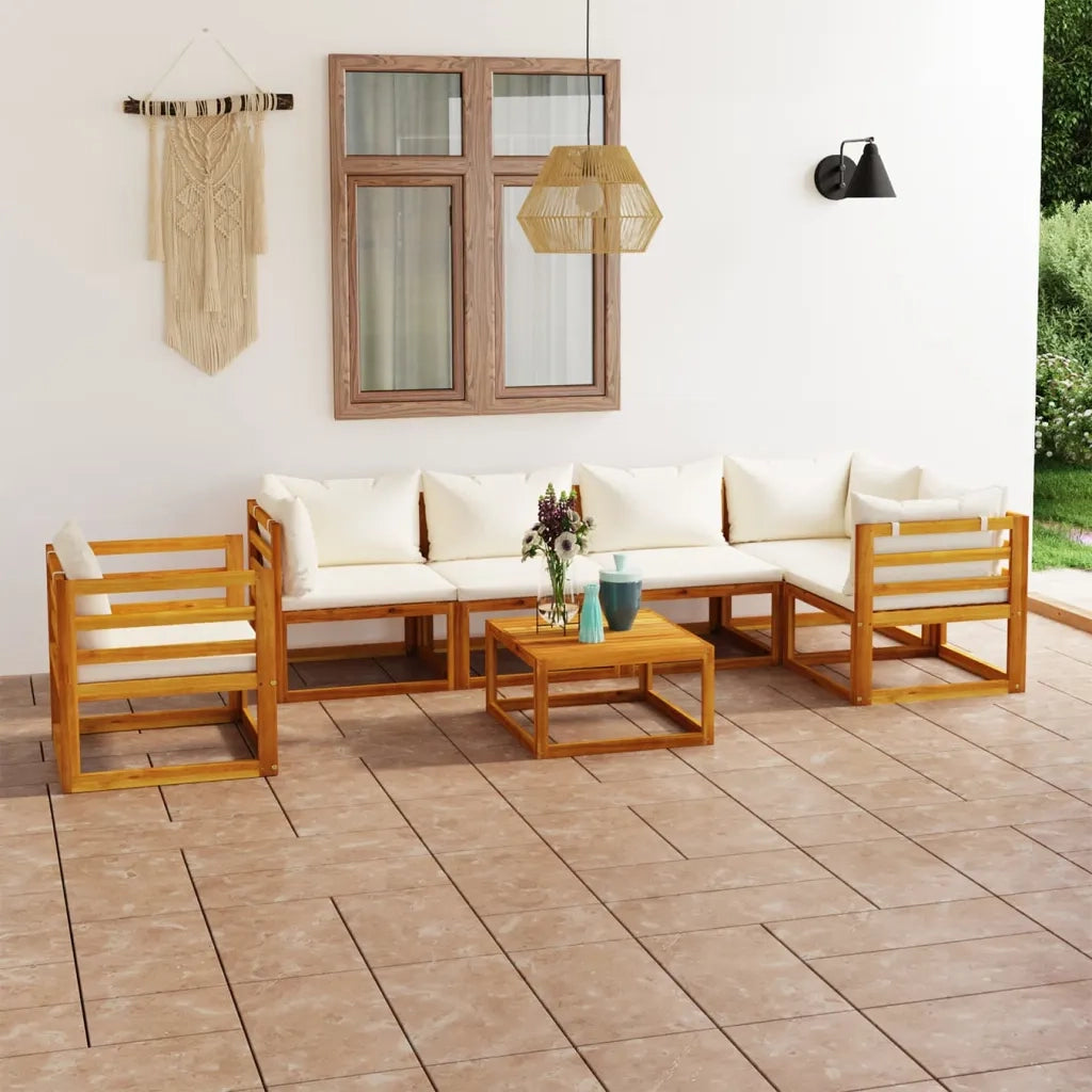 Set Divani da Giardino 7 pz con Cuscini Crema Massello Acacia 3057660