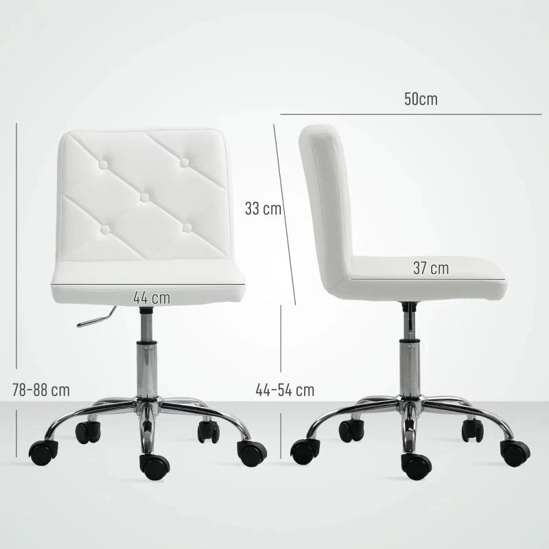 SEDIA DA UFFICIO REGOLABILE CON RIVESTIMENTO A BOTTONI, IN PELLE PU, SCHIUMA E ACCIAIO, 44X50X78-88 CM, BIANCO