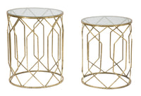 Tavolinetti Tunisi Coppia Ø42x53-38x47 cm in Ferro e Vetro Oro