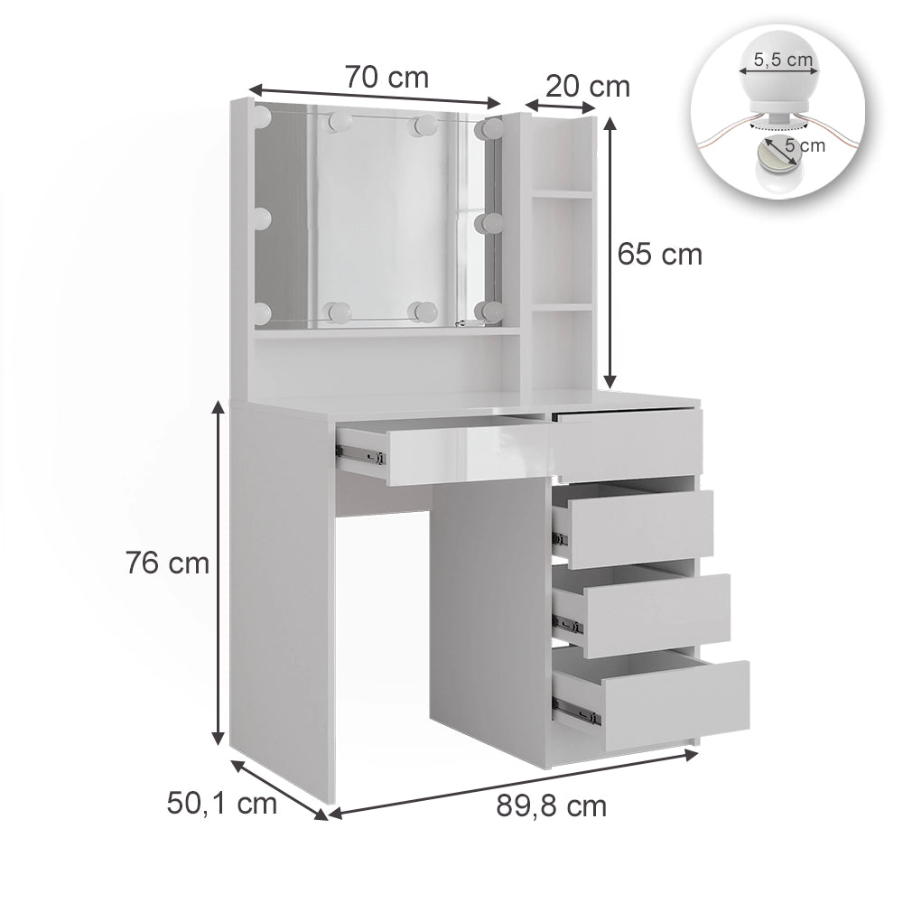 Vicco Tavolo da toeletta Bianco/bianco lucido 89.8 cm 4 parti