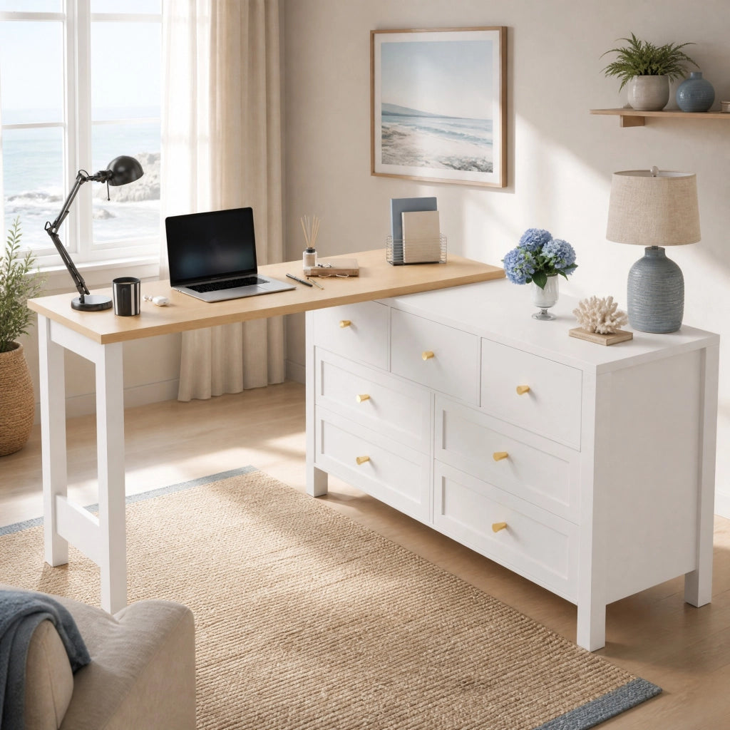 SCRIVANIA 2 in 1 con 7 cassetti 120x40x70 cm Bianco/Quercia