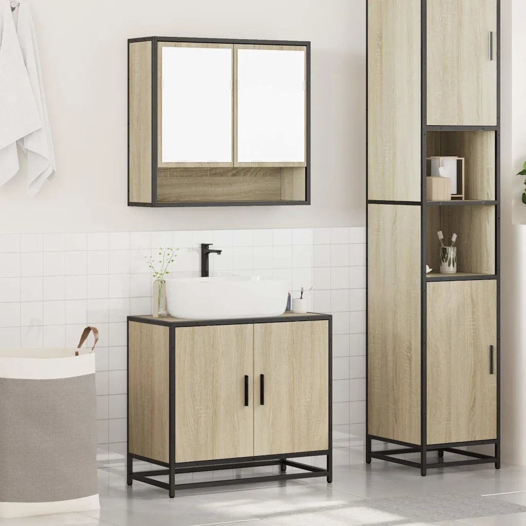 Set Mobili da Bagno 2 pz Rovere Sonoma in Legno Multistrato