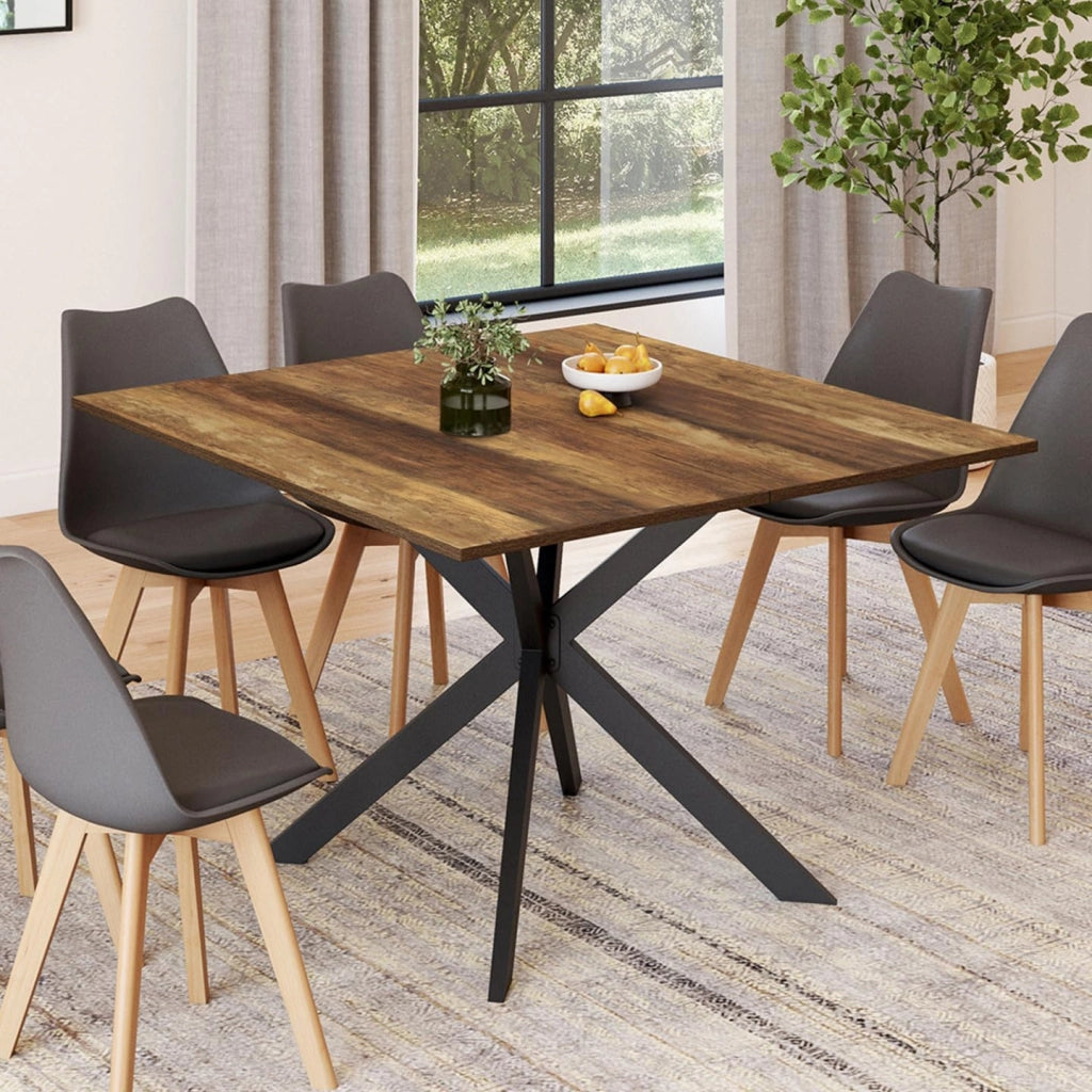 Tavolo da pranzo quadrato ALIX per 8 persone con gambe HAWKINS in legno scuro e ragno nero 110 cm