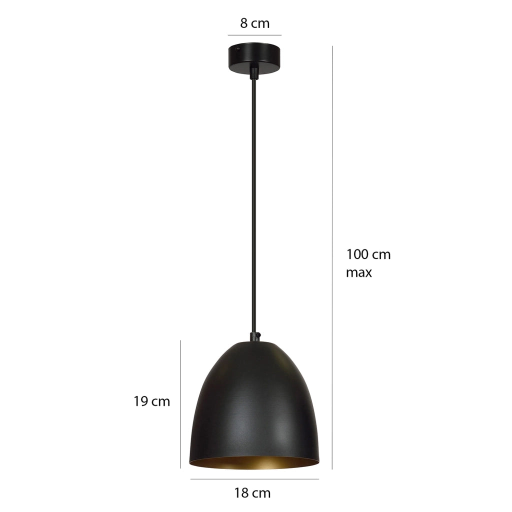 Sospensione 1 Luce Reartù In Acciaio Nero A Cupola Nero E Oro