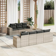 Set Divano da Giardino 8pz con Cuscini Grigio Chiaro Polyrattan