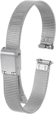 Cinturino orologio in acciaio inossidabile mesh regolabile 10mm chiusura rapida argento uomo donna.