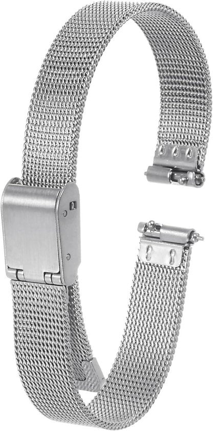 Cinturino orologio in acciaio inossidabile mesh regolabile 10mm chiusura rapida argento uomo donna.