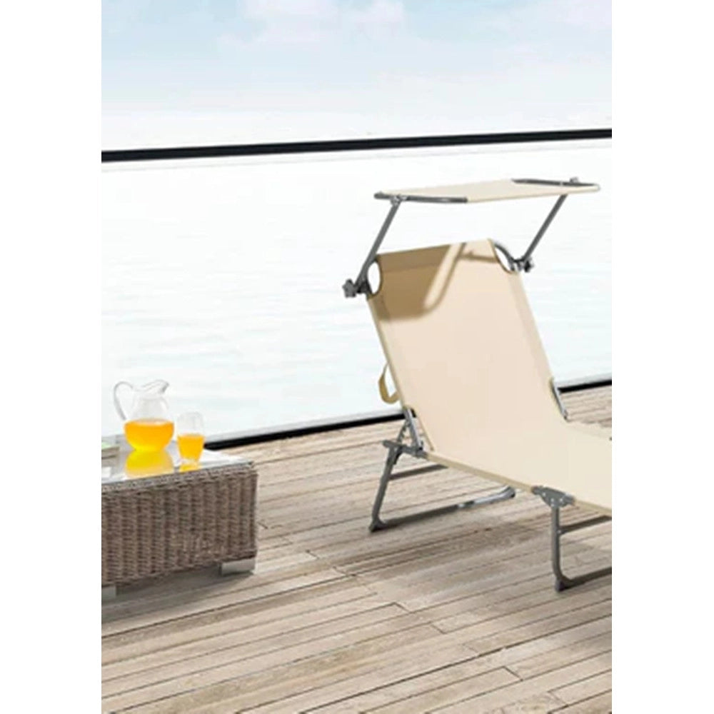 Trade Shop - Lettino Con Parasole In Textilene Tortora Mare Giardino Schienale Regolabile 281055 -