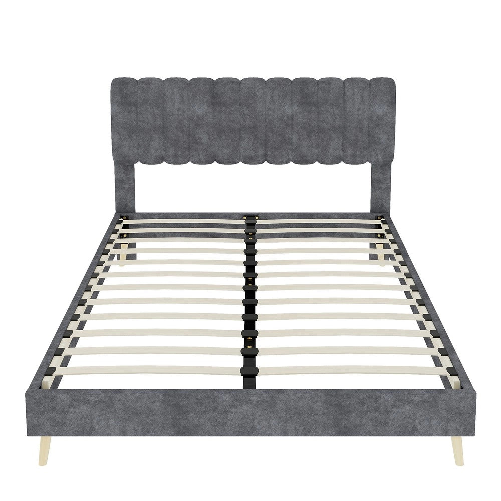 Letto Imbottito con Testiera Morbida ¨C MINIMAL ¨C Grigio, 160x200, con Materasso