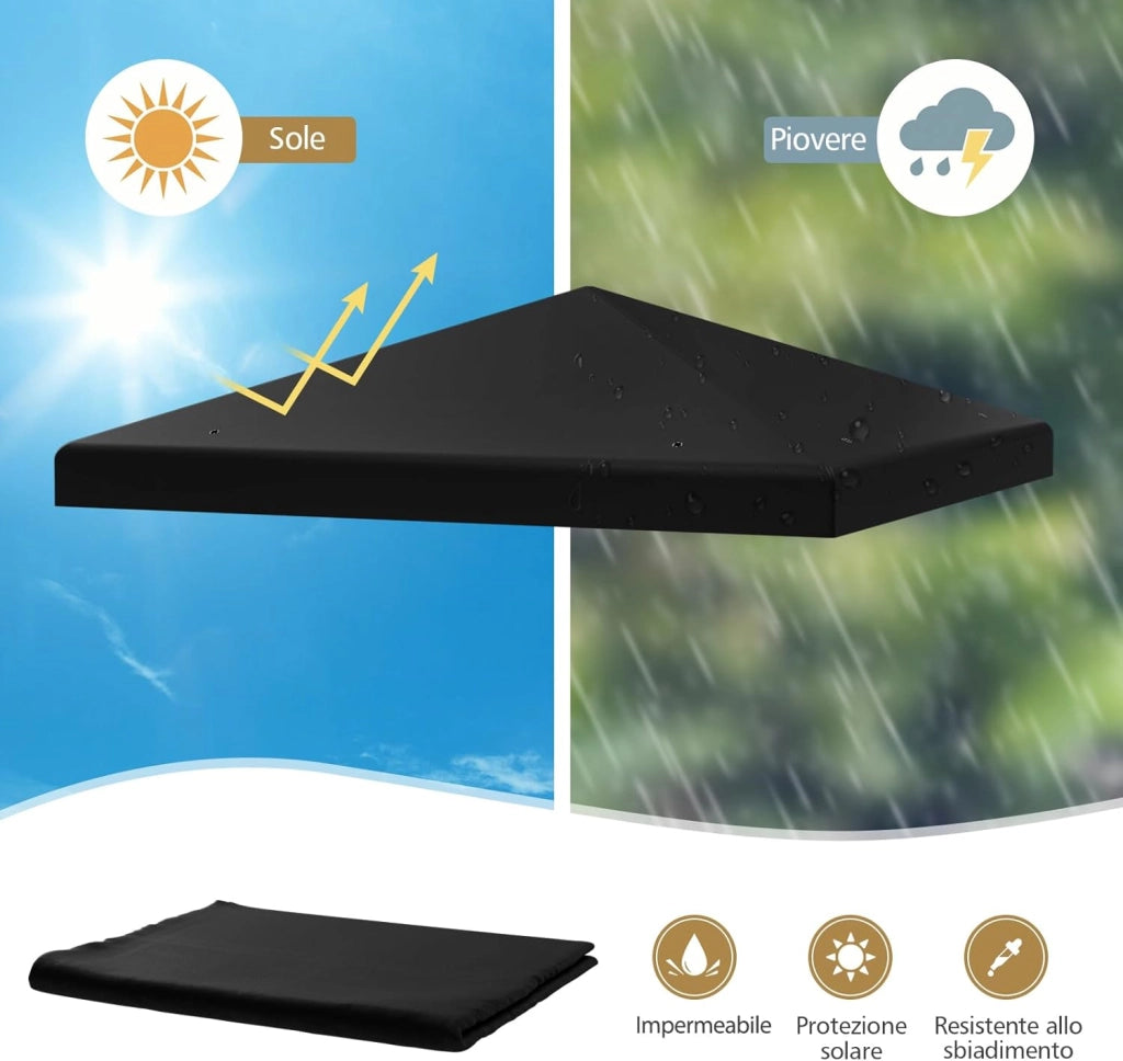 Copertura per Gazebo, Tetto Ricambio per Gazebo, Tetto del Padiglione 3x3 m (Nero)