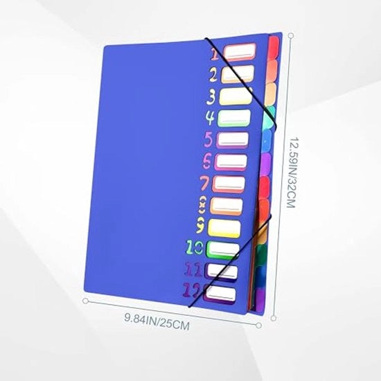 Documentario A4, cartellino portatile pieghevole con 12 scomparti, organizzatore in plastica PP con cintura elastica, impermeabile, per attrezzature scolastiche ufficio