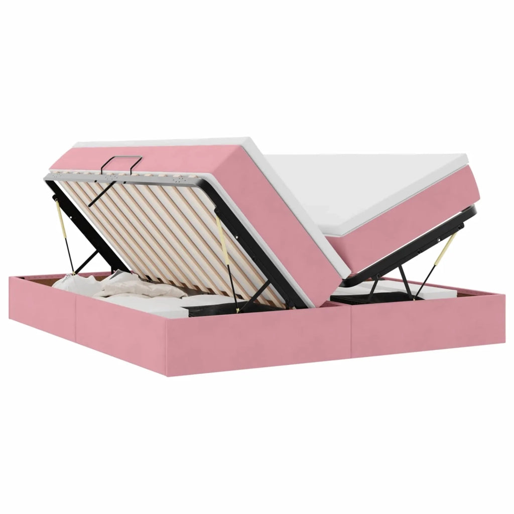 Letto con contenitore e materasso Rosa 200 x 200 cm Velluto 3370372