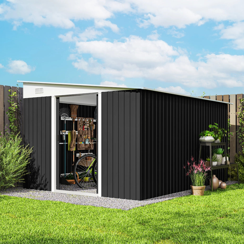 Casetta Porta Attrezzi da Giardino ¨C zephmum ¨C Acciaio, Nero, 345x280.5x169-201cm
