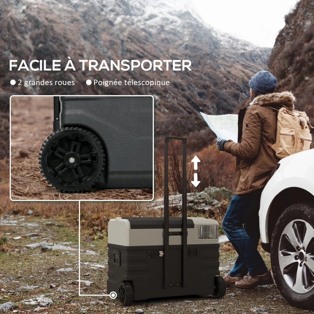 Frigo Elettrico Portatile 56L ¨C zephmum ¨C Nero con Modalita' ECO/MAX, Asta Telescopica e Ruote