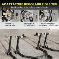 Set 2 Cavalletti Alzamoto Regolabili a Triangolo in Acciaio con Rotelle e Forcelle a U e L, Nero