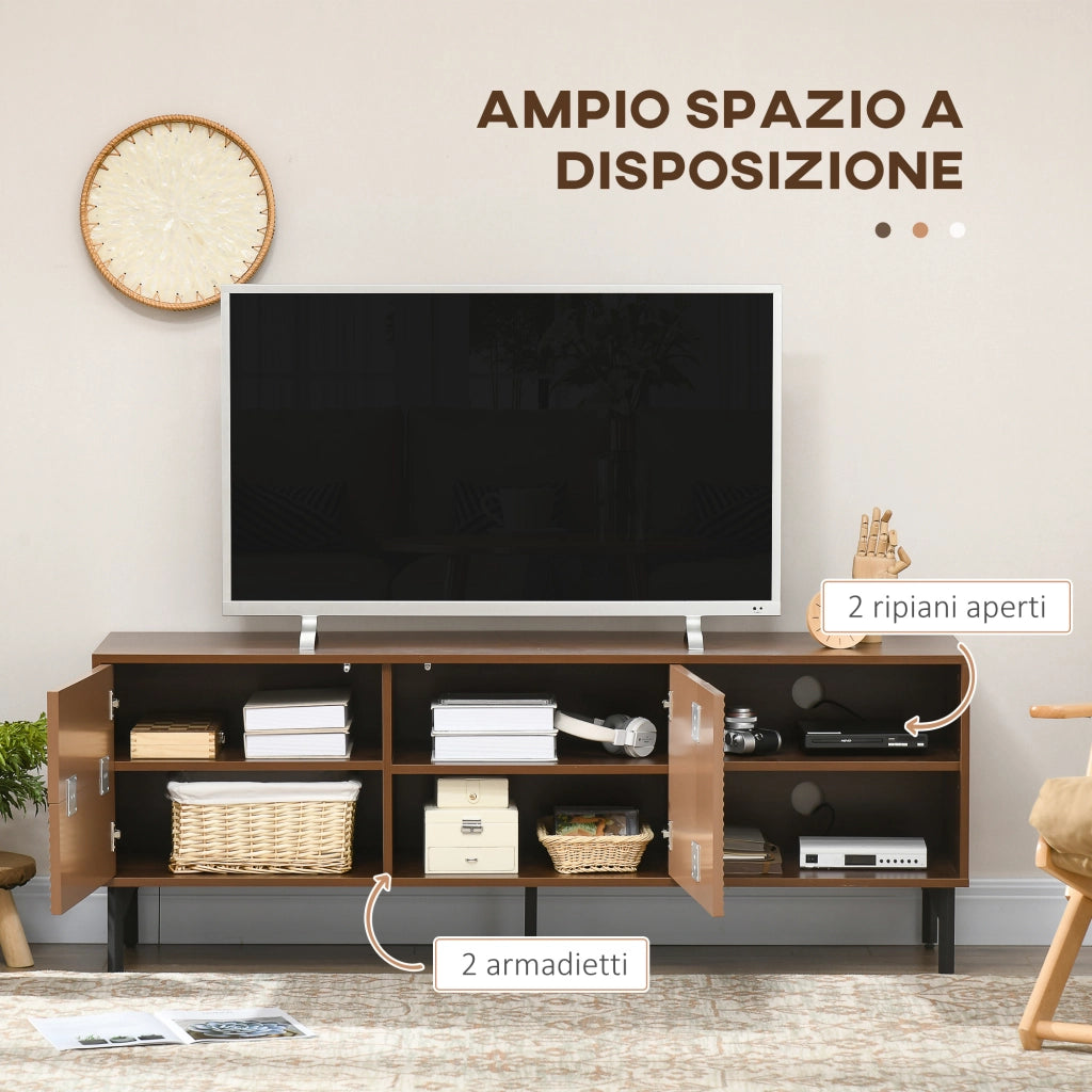 Mobile TV con 2 Armadietti e Vani Aperti, Legno, Marrone ¨C zephmum ¨C 150x40x56cm